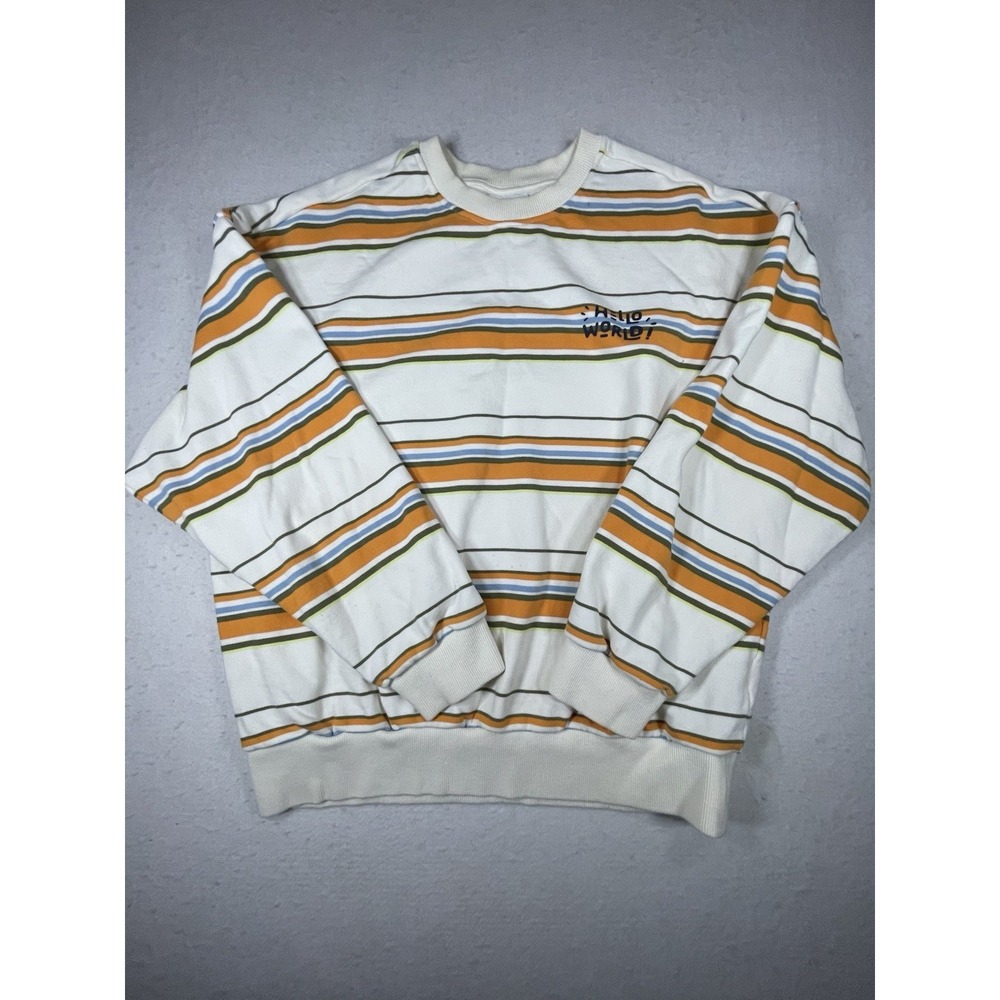 H&M Crewneck Sweatshirt Mens M Striped Hello World Y2K Graphic